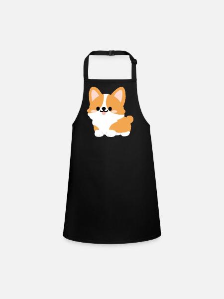Corgi-Welpe Süßes Cartoon-Tee - Schürze für Kinder - Schwarz - Vorne