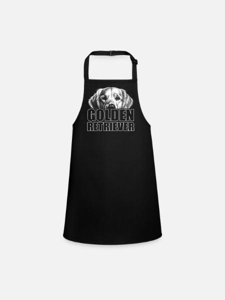 Golden Retriever Portrait with Lettering - Children's Apron - black - Front