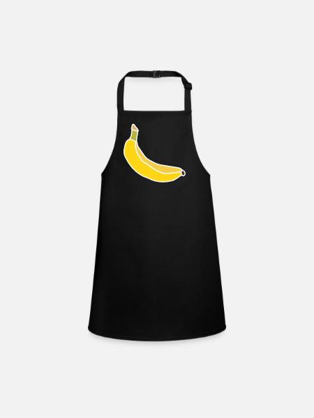 Yellow Banana – Minimalist Fruity Illustration - Children's Apron - black - Front