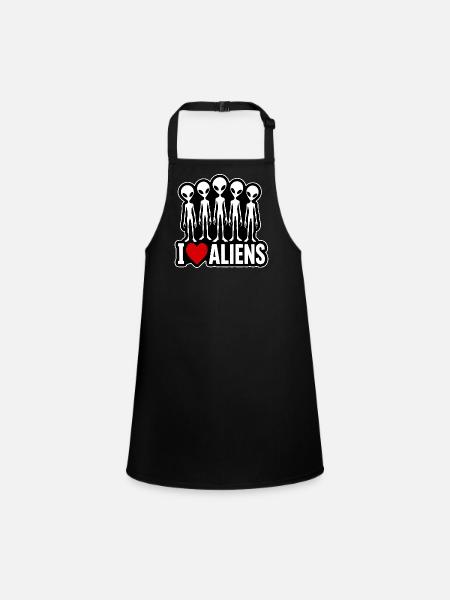 I Love Aliens Außerirdische Alien Fan Gruppe - Schürze für Kinder - Schwarz - Vorne
