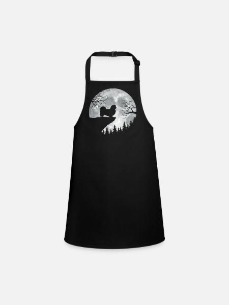 Pekingese Full Moon - Peke Dog Mom Dad Lap Dog - Children's Apron - black - Front