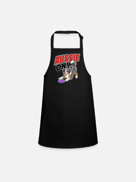 Aussie On! Playful Frisb Dog - Children's Apron - black - Front