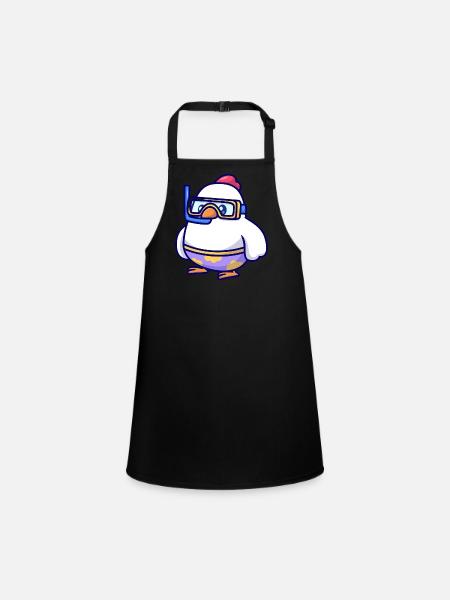 Diving Chick in Snorkel Gear - Children's Apron - black - Front
