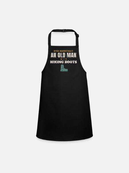 Old Man With Hiking Boots - Children's Apron - black - Front
