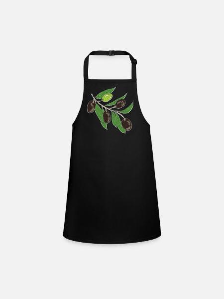 Olive Branch Green Dark Olives - Children's Apron - black - Front