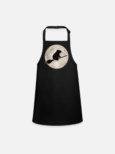 Moonlight hamster on the broom - Children's Apron - black - Front