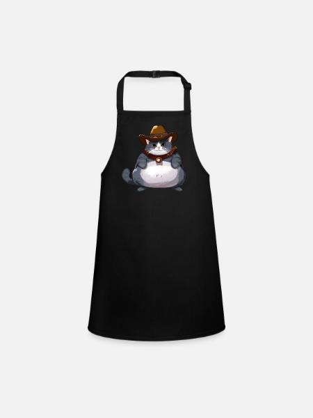 Gros chat cowboy - Tablier Enfant - noir - Devant