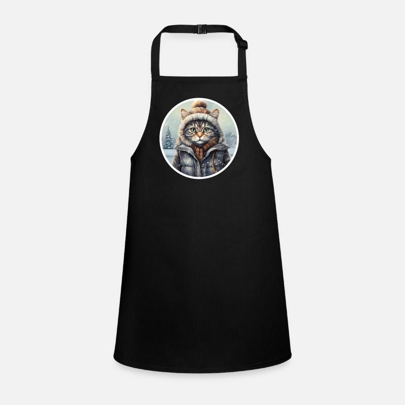 Cat with hat, scarf and jacket in the snow Children's Apron