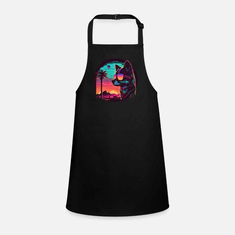 Synthwave dog sunset Children's Apron