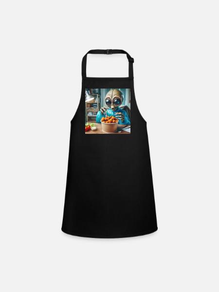 Alien discovers delicious chicken wings - Children's Apron - black - Front