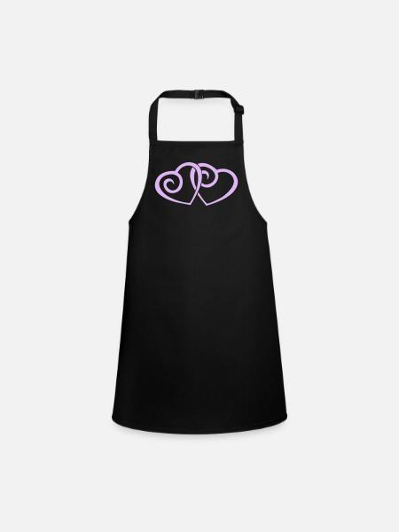 Double Hearts in Love Line Art - Children's Apron - black - Front