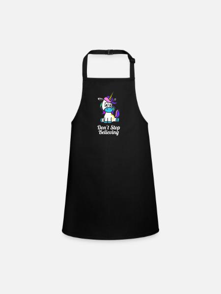 Shop Cute Dont Stop Believing Unicorn Design - Children's Apron - black - Front