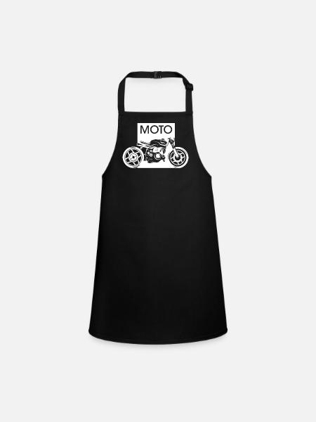 Moto Graphic Garage Custom Workshop Biker Motorcycle - Children's Apron - black - Front