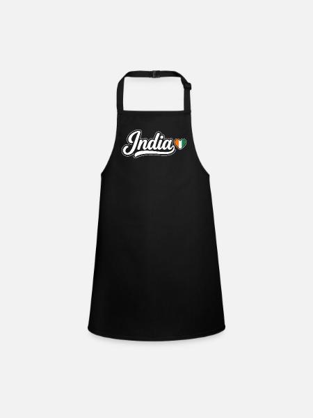 India Script with Flag Heart Patriotic - Children's Apron - black - Front