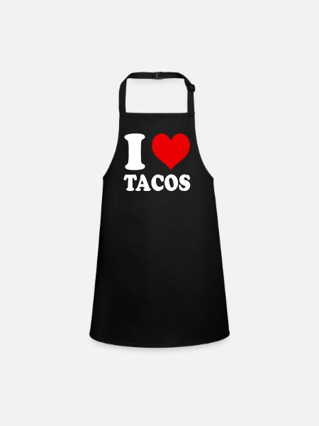 I Love Tacos Heart Funny Witty - Children's Apron - black - Front