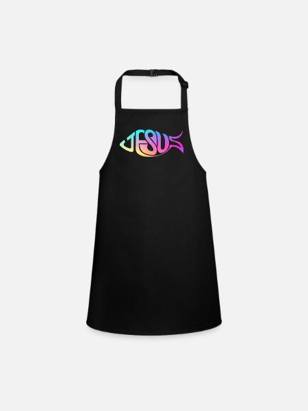 Jesus Fisch Regenbogen - Schürze für Kinder - Schwarz - Vorne