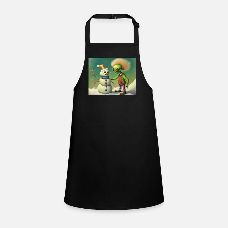 alien is building a snowman Children's Apron
