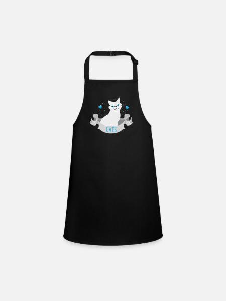 Chats blancs sur une bannière au cœur bleu - Tablier Enfant - noir - Devant