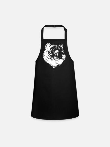 Bear Grizzly Head - Children's Apron - black - Front
