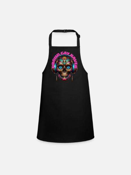 PROUD GAY RAVER - Cool Skull with Headphones! - Children's Apron - black - Front