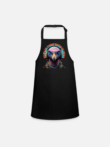 YES SIR I CAN HARD TECHNO - Vulture & Headphones! - Children's Apron - black - Front