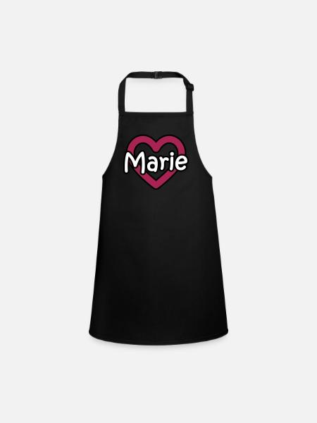 Marie last name first name maiden name heart name day - Children's Apron - black - Front