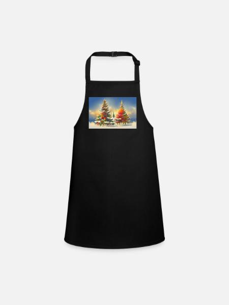 Artsy Christmas Trees - Children's Apron - black - Front