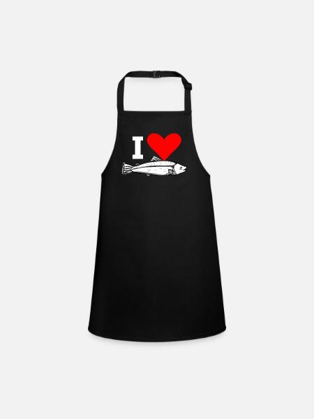 I Love Fish (Handdrawn) - Children's Apron - black - Front