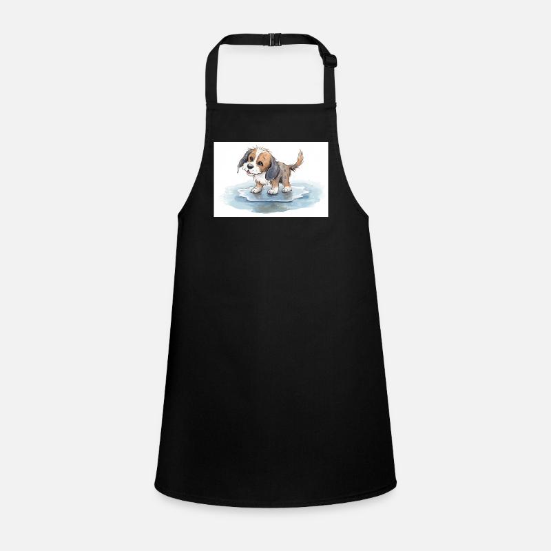 Happy dog playing in a rain puddle Children's Apron