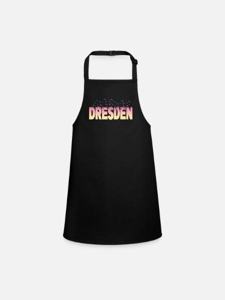 Dresden Germany City Font Birds Skyline - Children's Apron - black - Front
