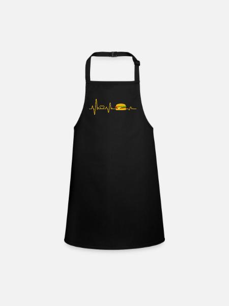Fast Food Heartbeat Cheeseburger Burger Food - Children's Apron - black - Front