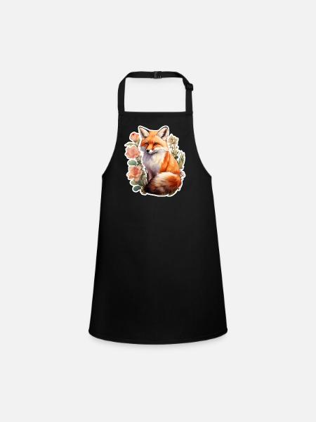 Fuchs zwischen Blumen - Schürze für Kinder - Schwarz - Vorne