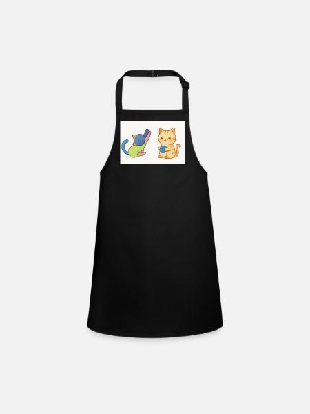 Verspieltes Duo aus Kätzchen und Garn - Schürze für Kinder - Schwarz - Vorne