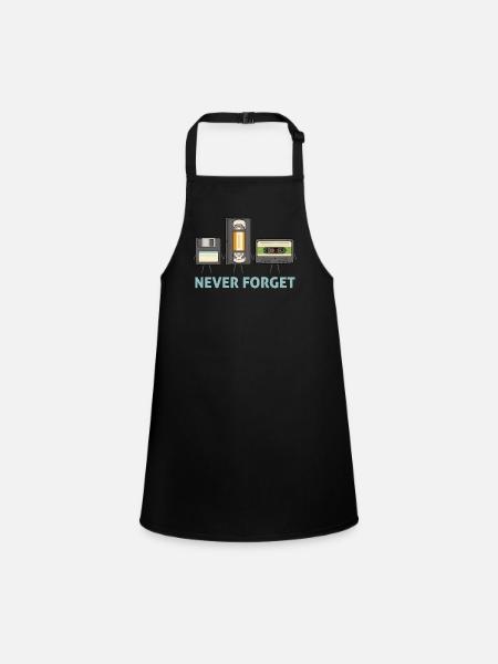 Never Forget Floppy Disk Video Tape Cassette - Children's Apron - black - Front