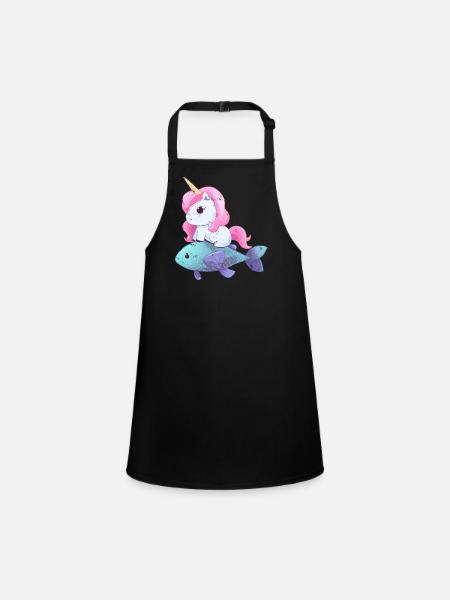 La licorne monte sur le poisson - Tablier Enfant - noir - Devant