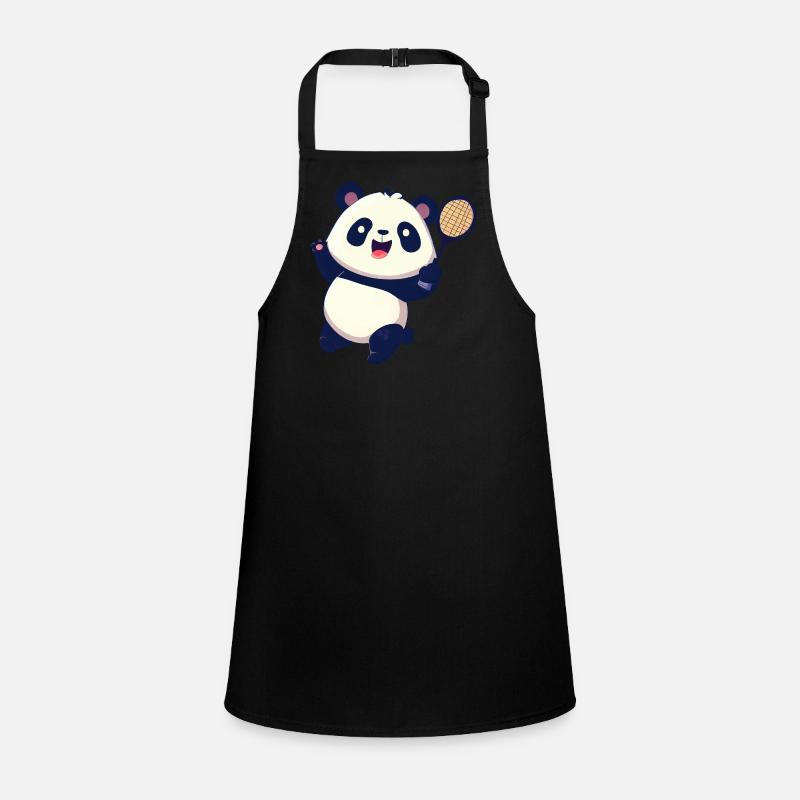 Panda bear plays badminton tennis and laughs Children's Apron