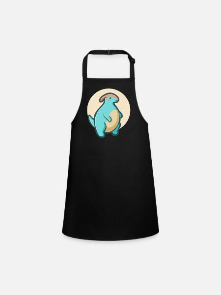 Cute chubby Parasaurolophus, Dino - Children's Apron - black - Front