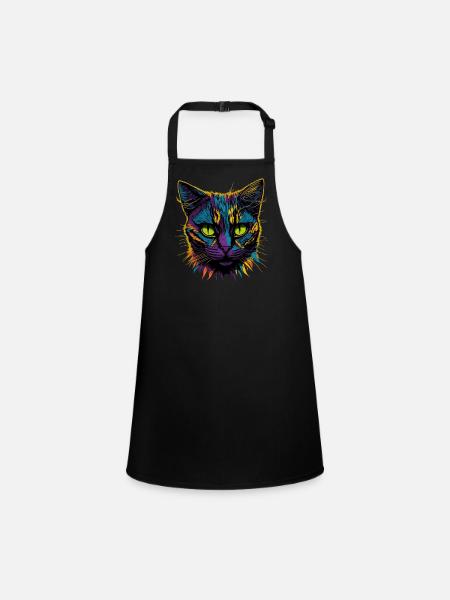 Pop Art Cat - Schürze für Kinder - Schwarz - Vorne