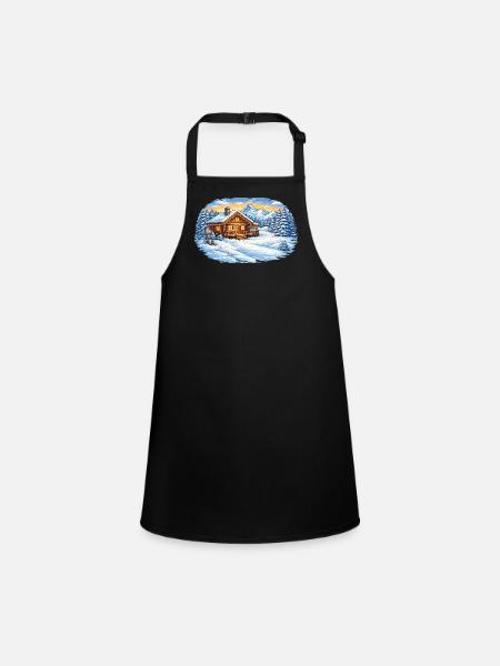 Winter ski hut in the mountains – Alpine idyll - Children's Apron - black - Front