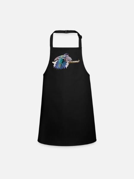 Colorful bird in flight on branch - Children's Apron - black - Front