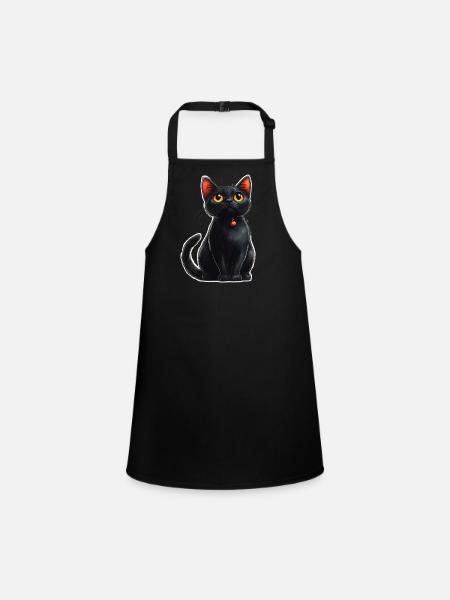 Schwarze Katze - Schürze für Kinder - Schwarz - Vorne