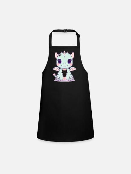 Mint dragon with wings - Children's Apron - black - Front