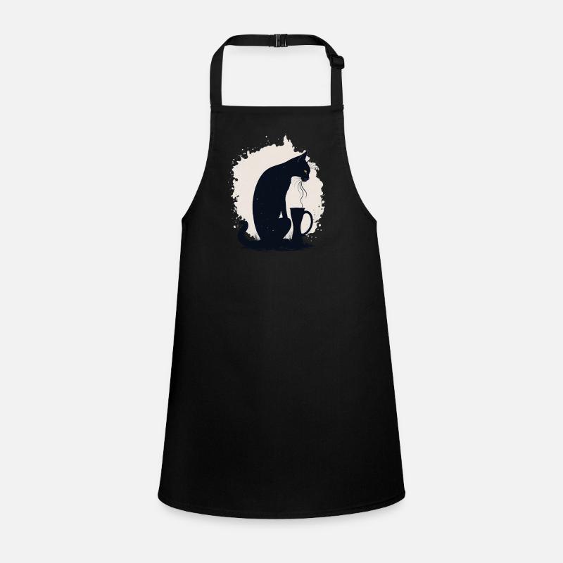 Black cat with coffee cup Children's Apron
