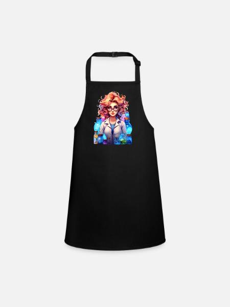 Portrait of a young woman in cartoon style - Children's Apron - black - Front