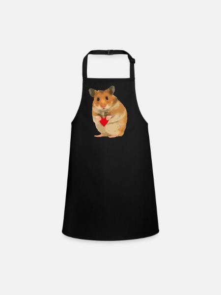 Hamster Menno with heart - Children's Apron - black - Front
