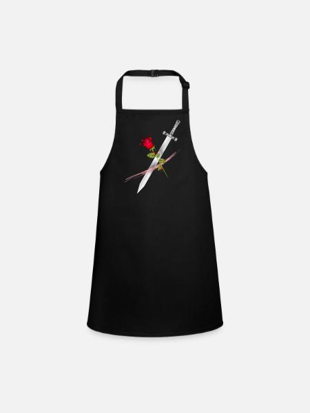 Sword with Rose – Symbolic Power and Elegance - Children's Apron - black - Front