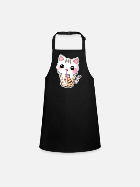 Kawaii Bubble Tea Chat - Tablier Enfant - noir - Devant