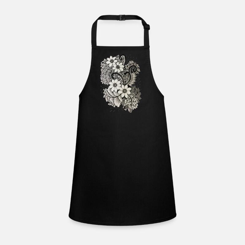 Tourbillons de fleurs noires et blanches Tablier Enfant