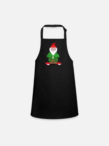 Nain de Jardin Traditionnel et Champignons Rouges - Tablier Enfant - noir - Devant