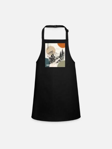 Biker on mountain road - Children's Apron - black - Front
